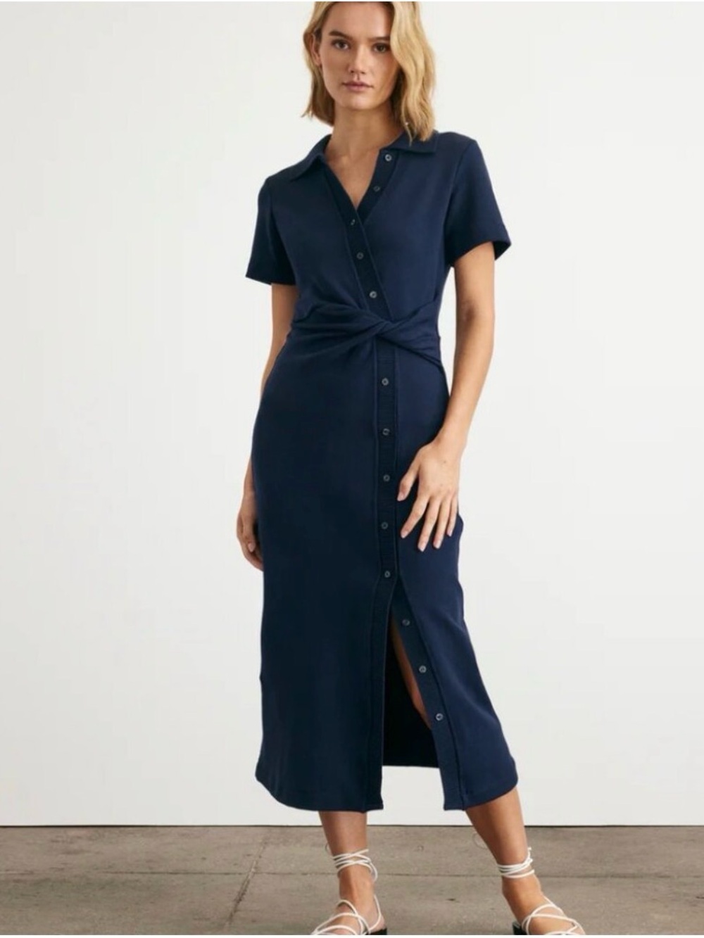 Tanya Taylor Short Sleeve Ellicot Dress in Marit Blue Medium